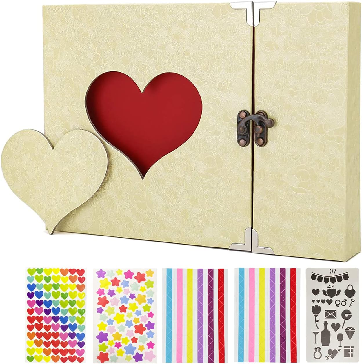 Photo Album Scrapbooking BORR DIY Handmade Scrapbook Album Family Memory Book Black Page Scrap Book, Christmas Wedding Anniversary Gifts Couples Birthday Presents (Beige)