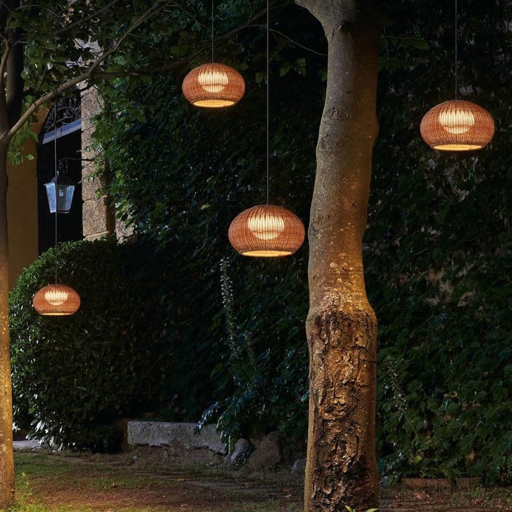 Waterproof Outdoor Luxury Chaner - Plastic Rattan Pendant Light with E27 Iron Hanging Lamp for Courtyard/Gazebo