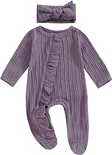 Baby 3 6 Months Girl Clothes Newborn Onesie Ruffle Long Sleeve Ribbed Romper Jumpsuit One Piece Hospital Outfit