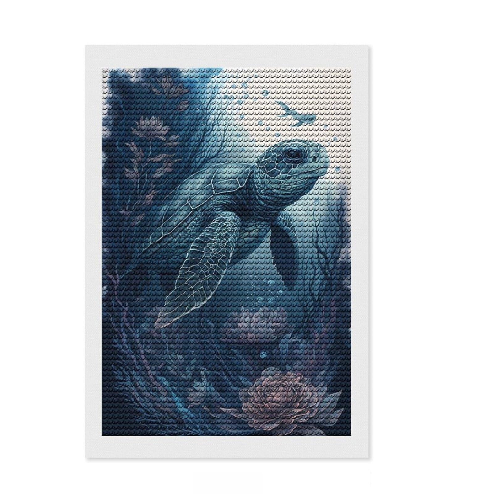 Junmoney Turtle Imaginary Friend Diamond Art Canvas 8"x12", Stress Relief Craft, Neat Printed Canvas, Modern Decor, for Family Craft Time