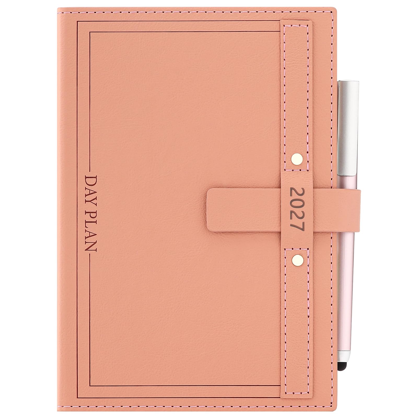 2027 Diary A5 Page a Day, Diary 2027 Day Per Page from Jan to Dec, Day View Planner Organizer,12 Months 2027 Agenda with Pen Set,Colorful Monthly Tabs, 3 Bookmarks, Inner Pocket (Pink) โ image 1