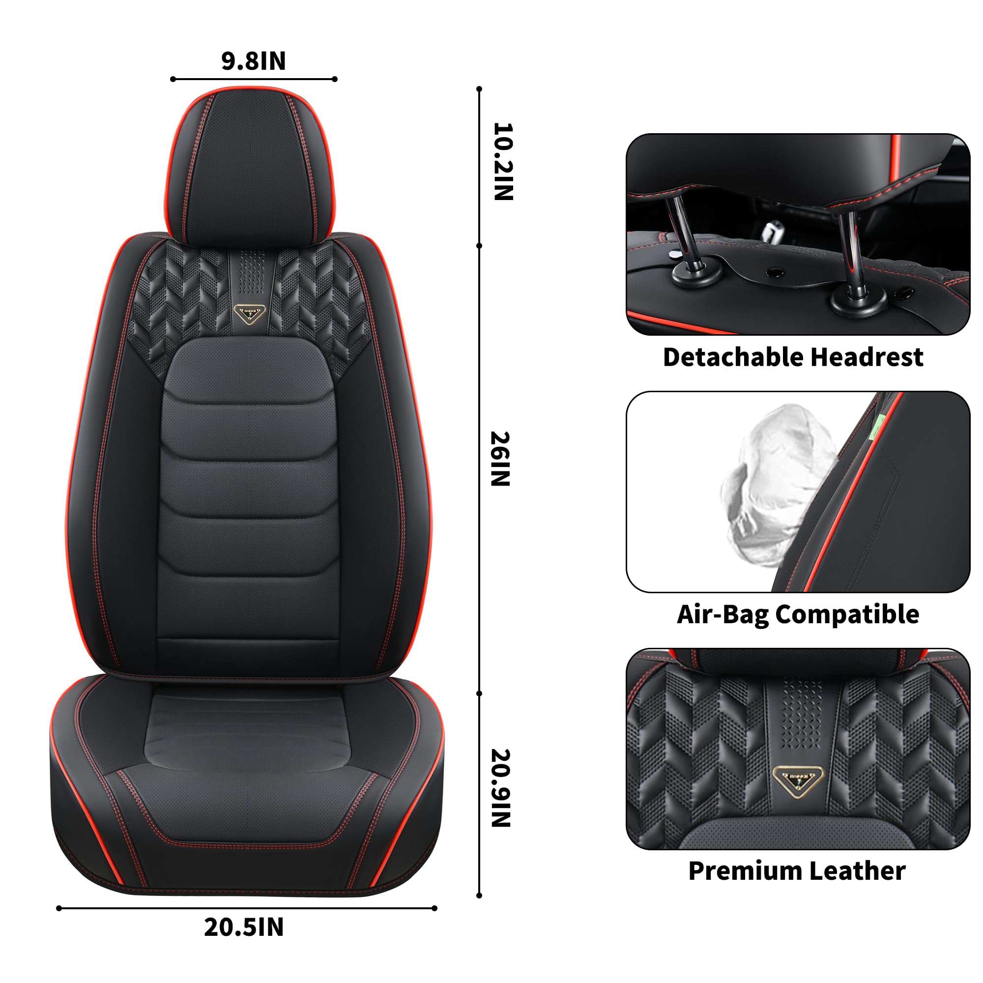 FLORICH Seat Covers Full Set,Leather Seat Covers, Front and Rear Seats Cover 5 Seats, Waterproof Car Seat Cushion Protector Accessories for Sedan SUV Pick-up Truck(Black&Red line, Full Set)