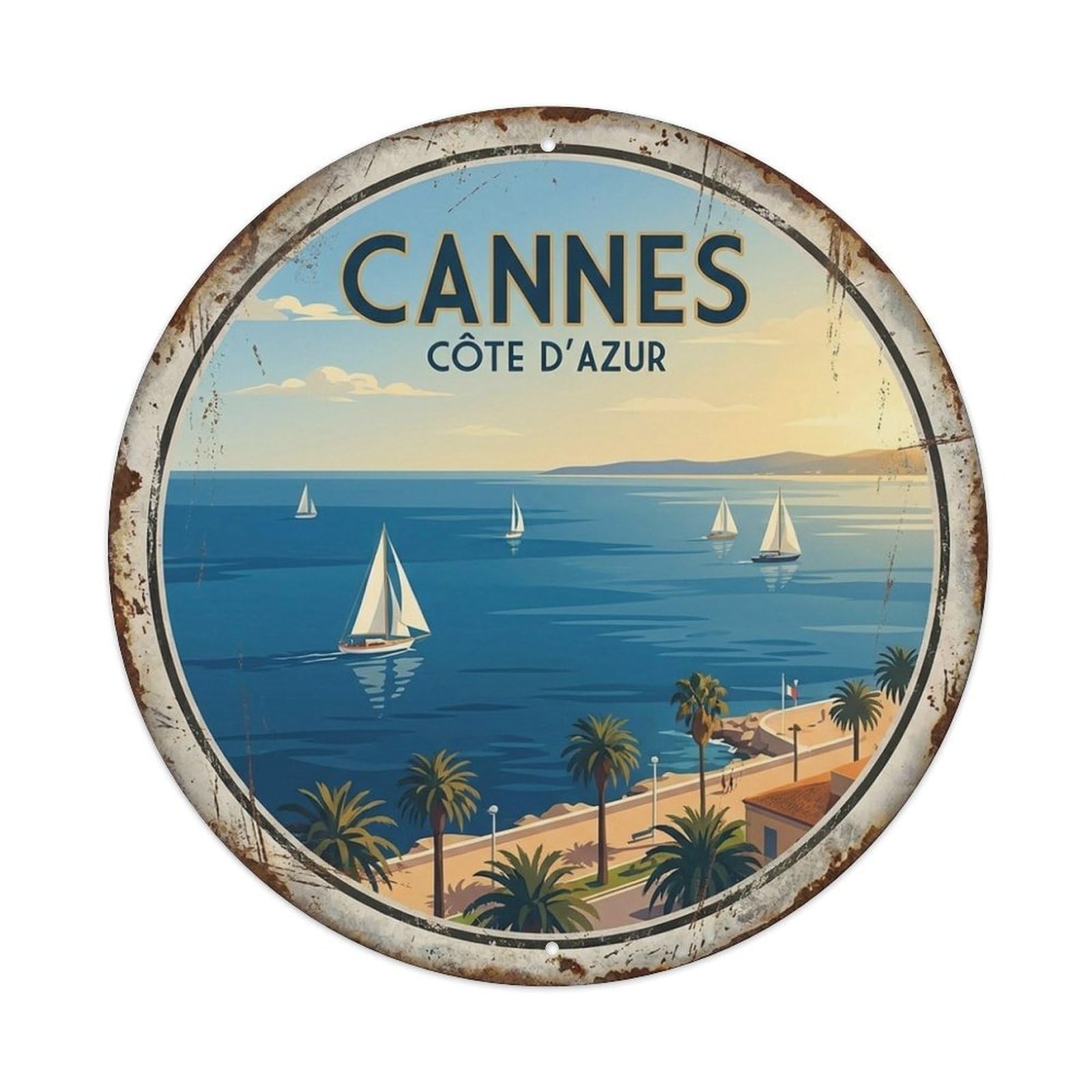 Cannes Mediterranean Sea Coastal Travel Vintage Metal Tin Sign