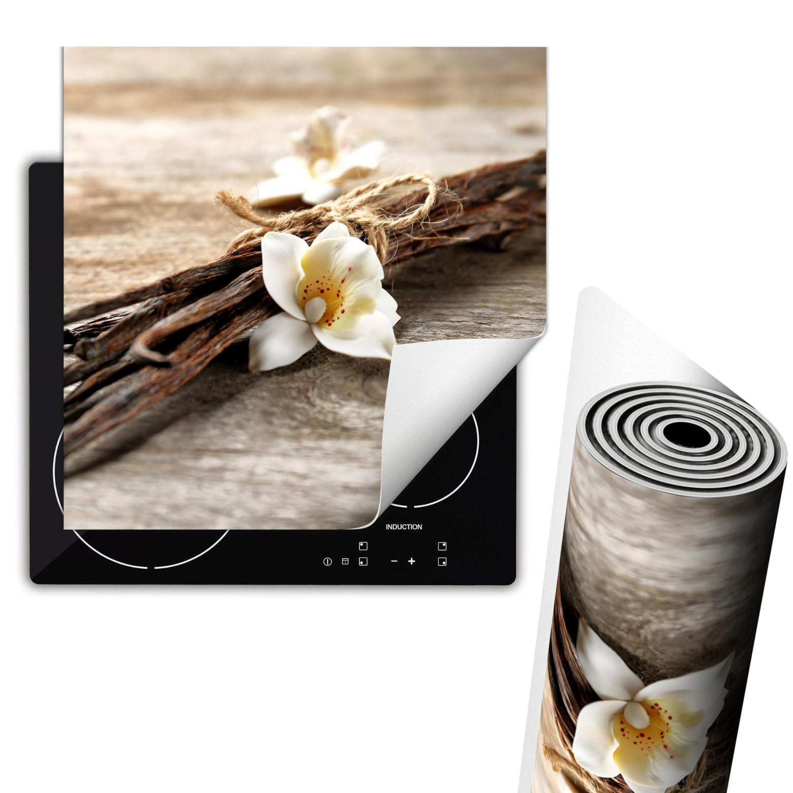 TMK ArtDeko Placa protectora vitroceramica induccion 60x52 cm Vinilo, Protector Vitroceramica Induccion, Flor de madera