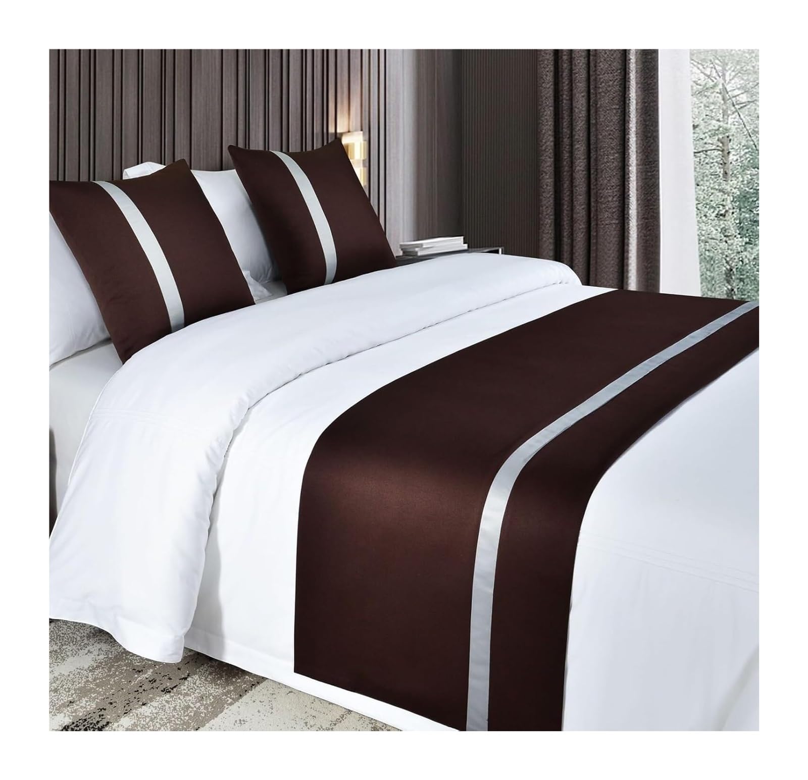 JFGCTYHXY Bed linen throws, Soft Bed Runner Purple Silky Satin Bedspread Solid Color Home Bedding Decor Scarves Fashion End Scraf(Bruin,50 * 210cm for 150cm Bed)