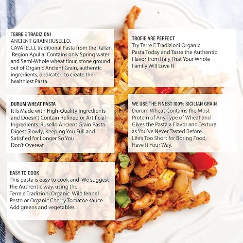 Miniatura 6 de TERRE E TRADIZIONI Paquete de 6 pastas de trigo italiano orgánico durum, cavatelli  Russelló de grano antiguo siciliano vegano elaborado en Italia.