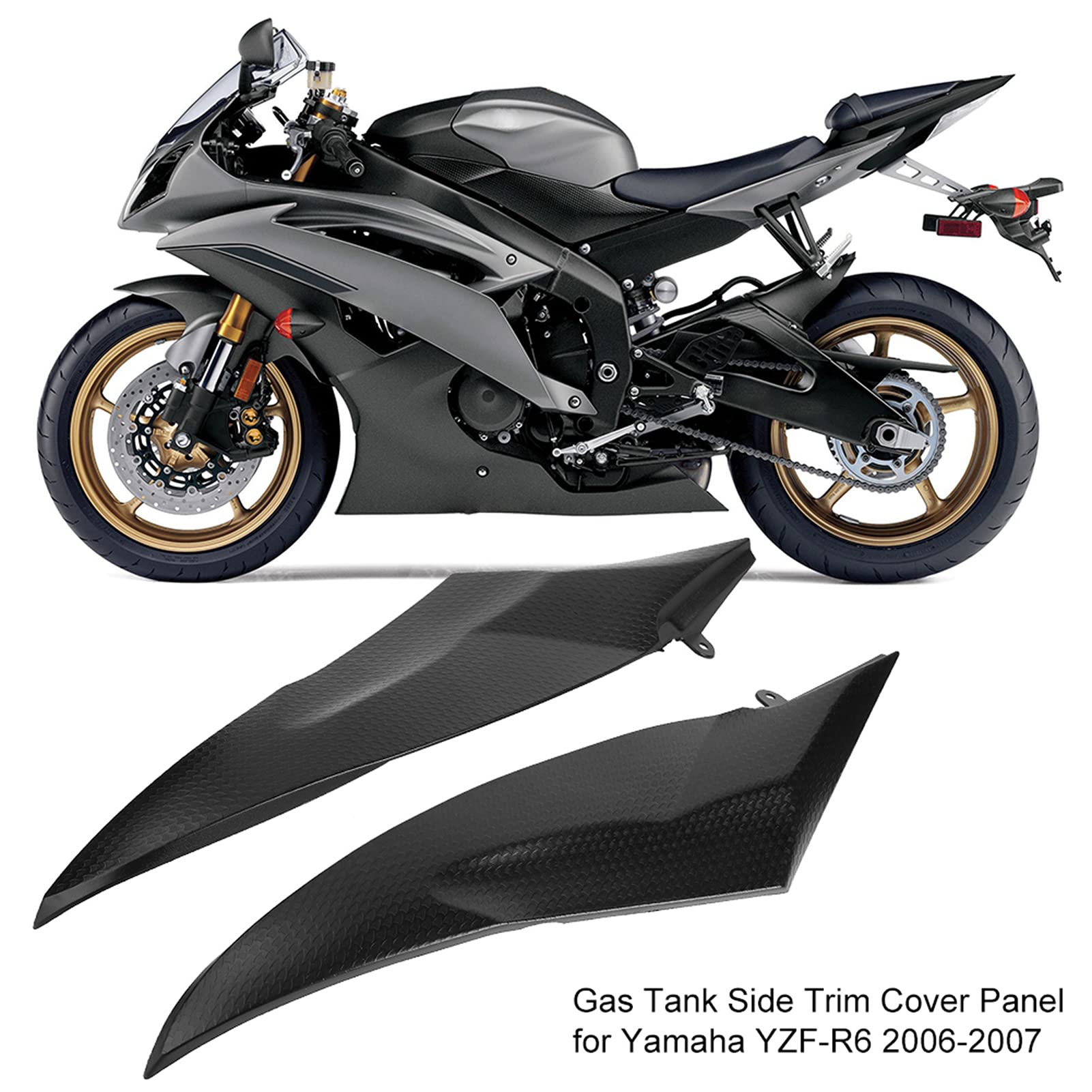 Generic Ensemble de Panneaux de Garniture Latérale de Réservoir de Gaz de Haute qualité, Adaptés aux Cavaliers YZF-R6 2006 – 2007, Accessoires en Plastique ABS 2 Pièces