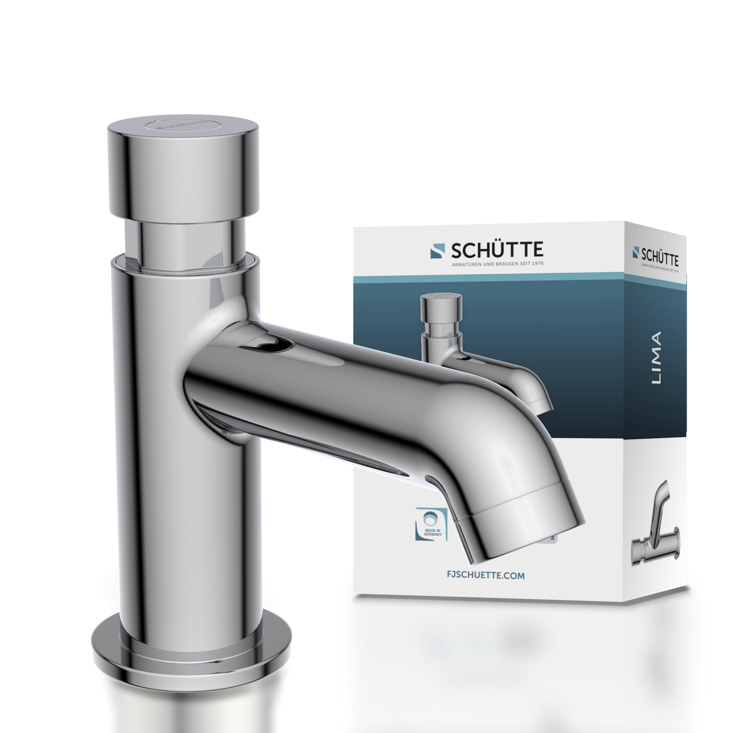 Schütte Kaltwasserhahn LIMA, Kaltwasser Armatur für das Bad, Wasserhahn Bad nur für Kaltwasser, Standventil mit schickem Druckgriff, 46951