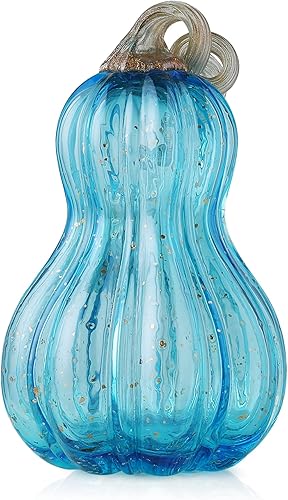 Miniatura 2 de Glitzhome 8.5 '' soplado a mano de cristal calabaza mesa superior decoración del hogar, azul (JK92053)