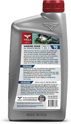 Miniatura 2 de TRIAX Marine Gear - Aceite sintético completo SAE 90  para todas las unidades de popa, propulsores de proa y unidades de engranajes inferiores en