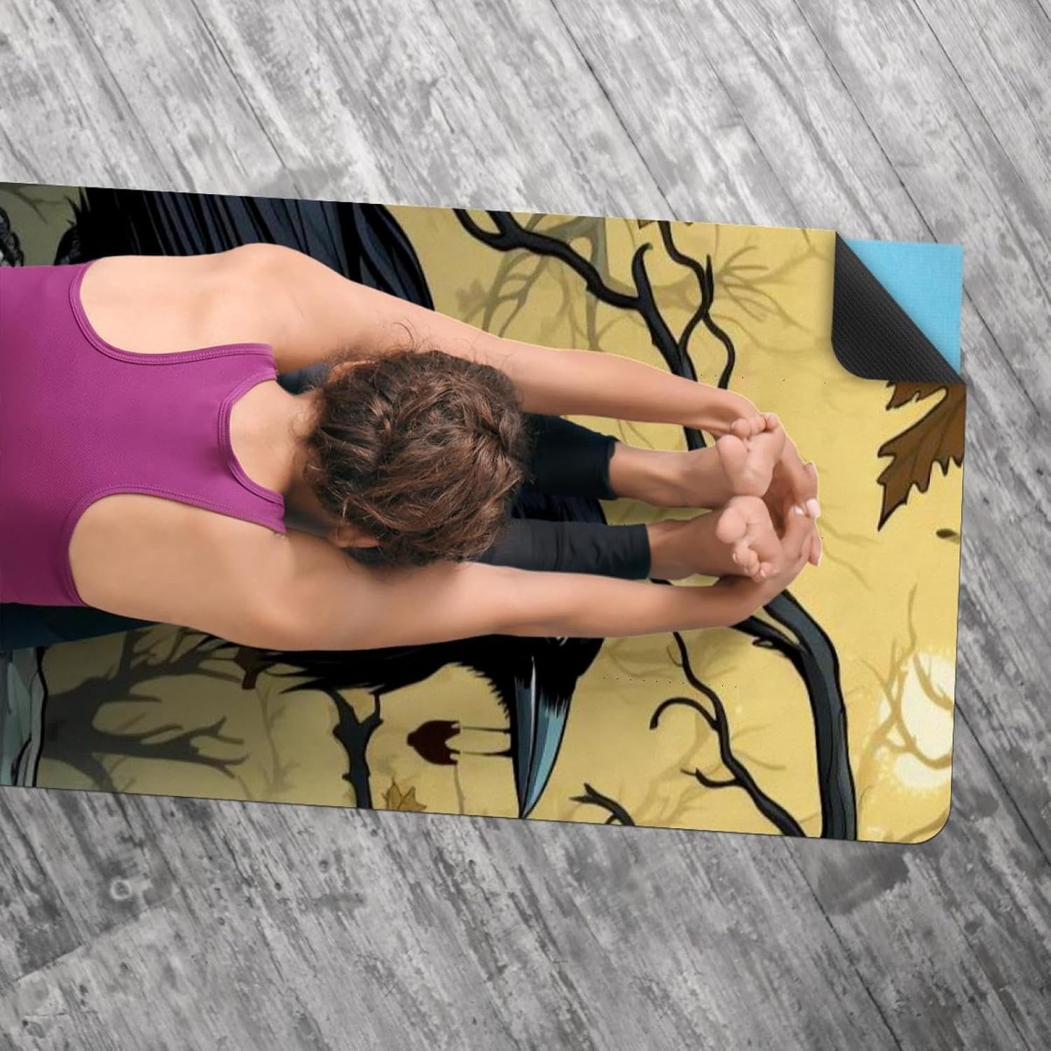 Yoga Towel, Black Crow Pattern Non Slip Sweat Absorbent Hot Yoga Mat Towel for Hot Yoga, Pilates and Fitness - 72.8" x 26.8"