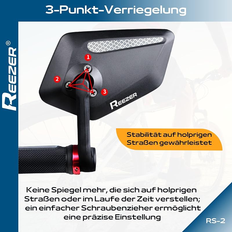 Reezer Kerékpár Visszapillantó Tükör Pár - 360° Állítható, Robusztus, 15-20mm Kormányvégre, Elektromos Kerékpárhoz és Rollerhez