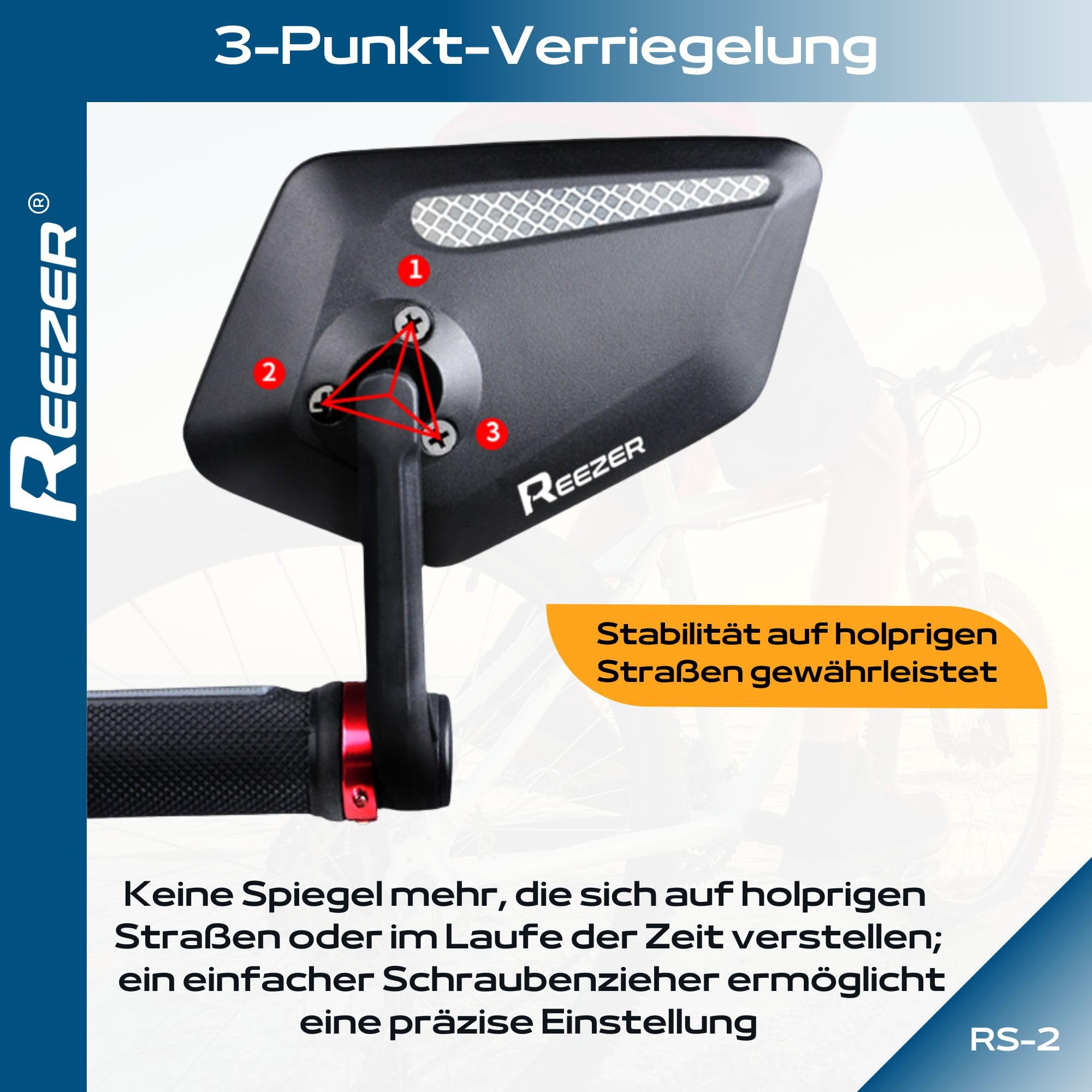 REEZER RS2 - Fahrradspiegel links mit extra großer Spiegelfläche - 360° verstellbarer Fahrrad Spiegel für E-Bike & E-Scooter Lenker -SET-