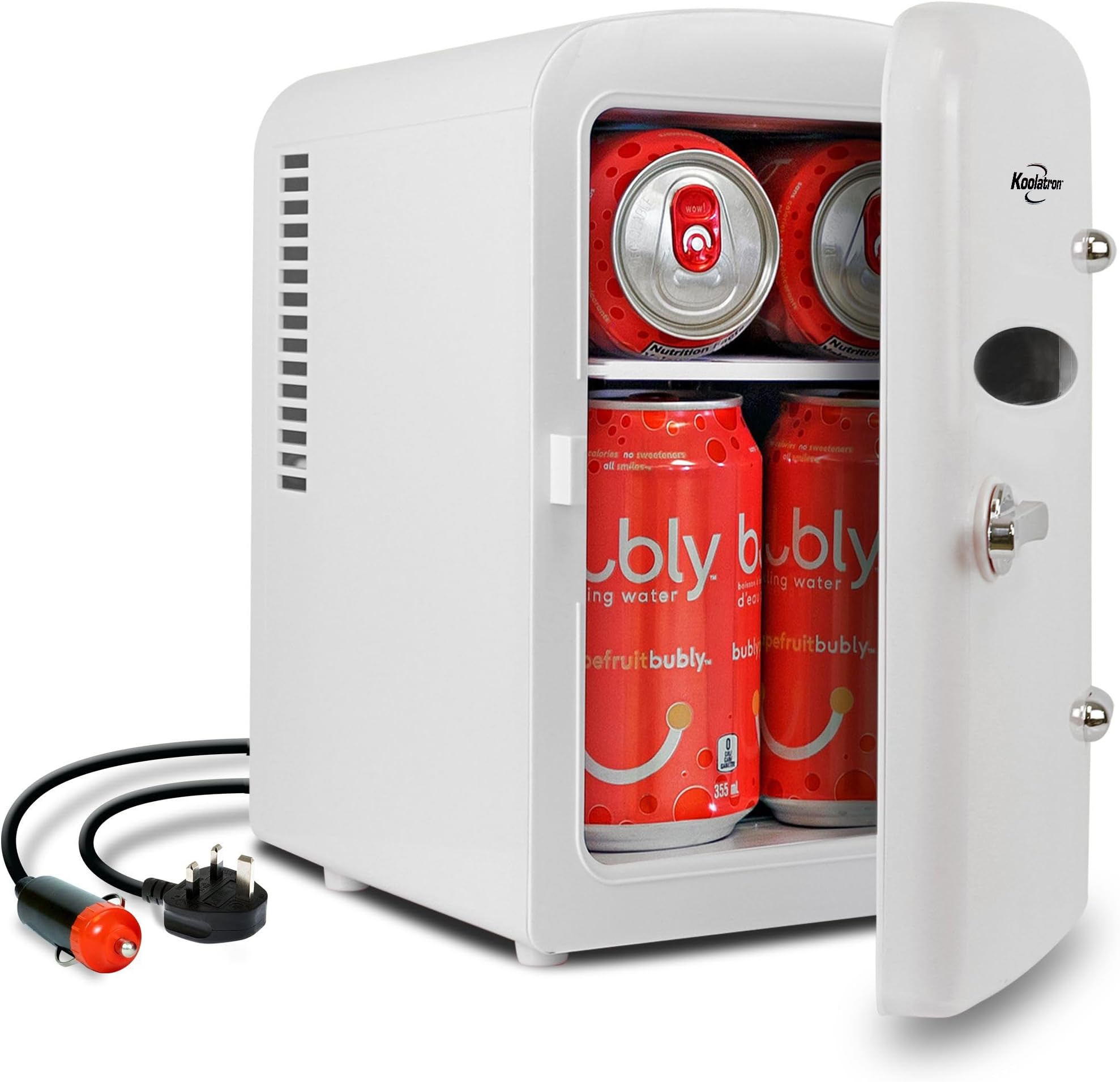 Koolatron Retro Mini Fridge For Bedrooms 4L Small 6 Can Table Top 12V Portable Cooler Refrigerator Quiet Mini Fridges For Skincare Food Drinks Kids Home Car & Travel White