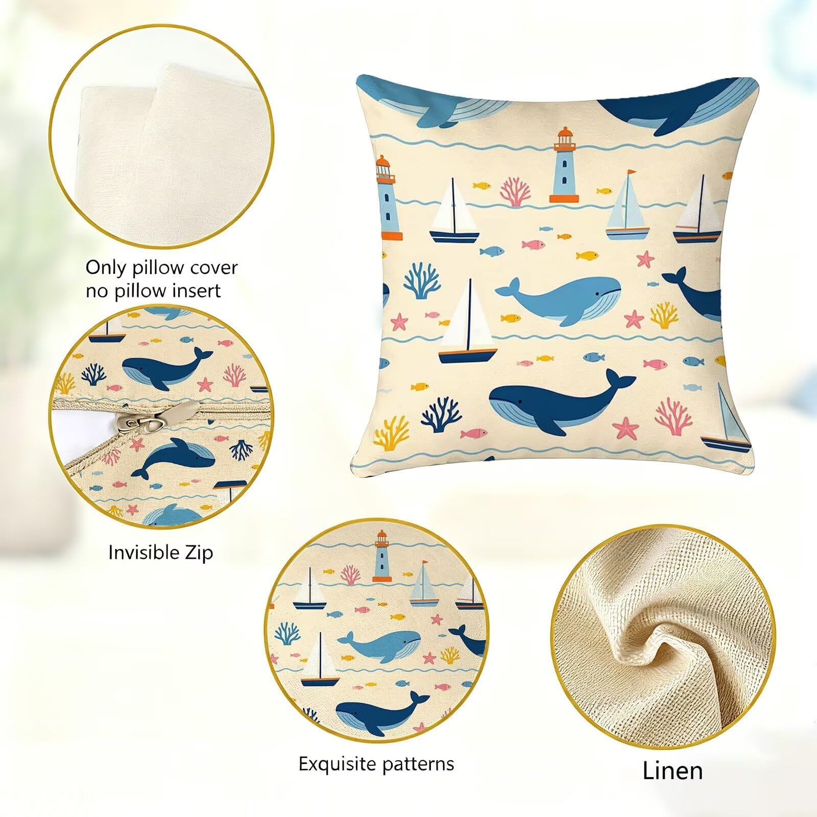 Blu Federe Cuscini Divano 50x50cm, Cuscini da Esterno Set de 4, Cod-137 | Lin Copricuscini Decorativi Letto Arredo, per Letto, Soggiorno, Giardino, Esterno, Casa Decorazione Set di 4 Animale