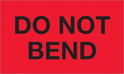 Tape Logic Aviditi Tape Logic - Adhesivo adhesivo de advertencia rojo fluorescente "Do Not Bend", de 3 x 5 pulgadas, para envío, manipulación,