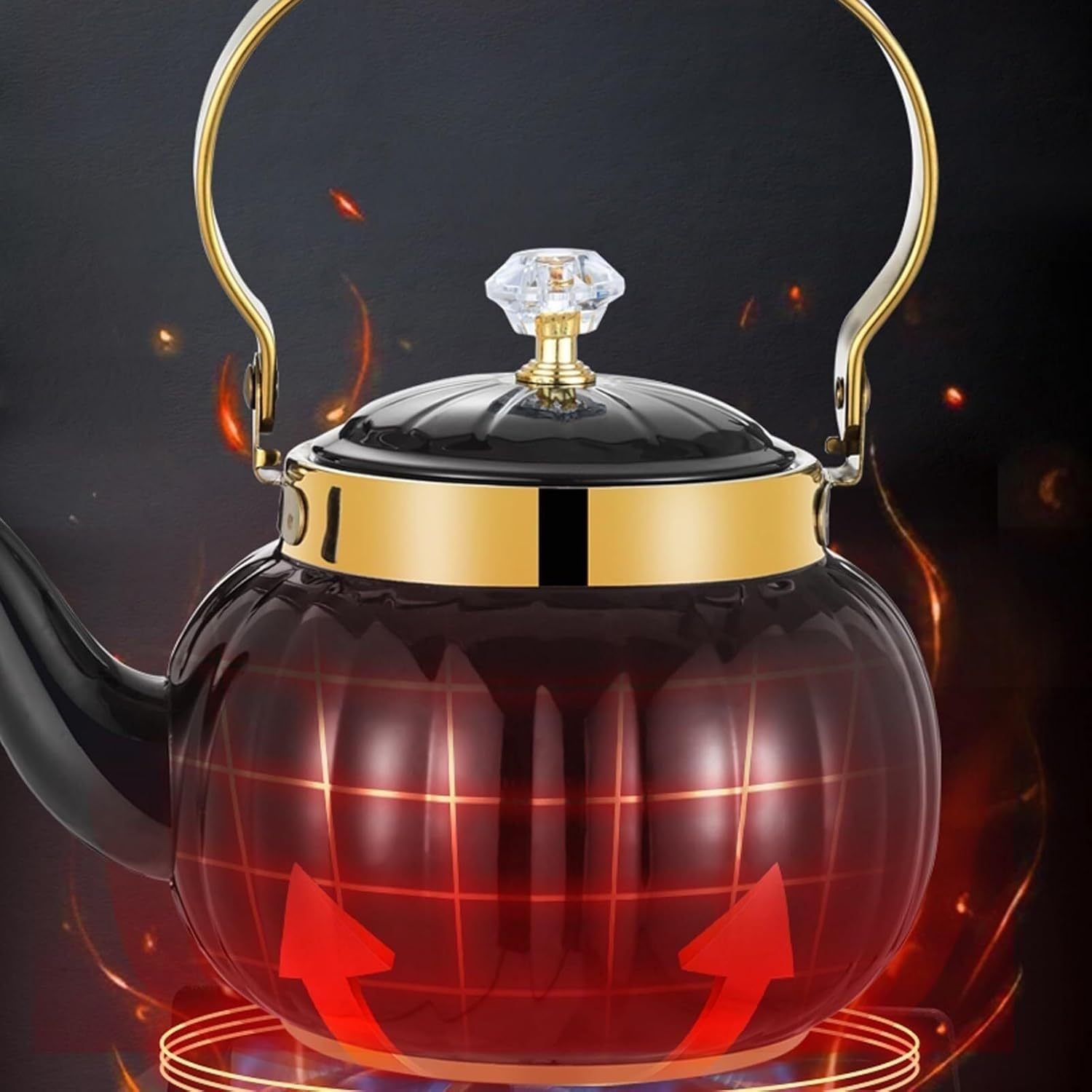 Black Tea Kettle Stovetop, Pumpkin Shape Teapot with Infuser, Small Tea Pot Stainless Steel Teakettle for Stove Top Gas Electric Applicable(1.6L)