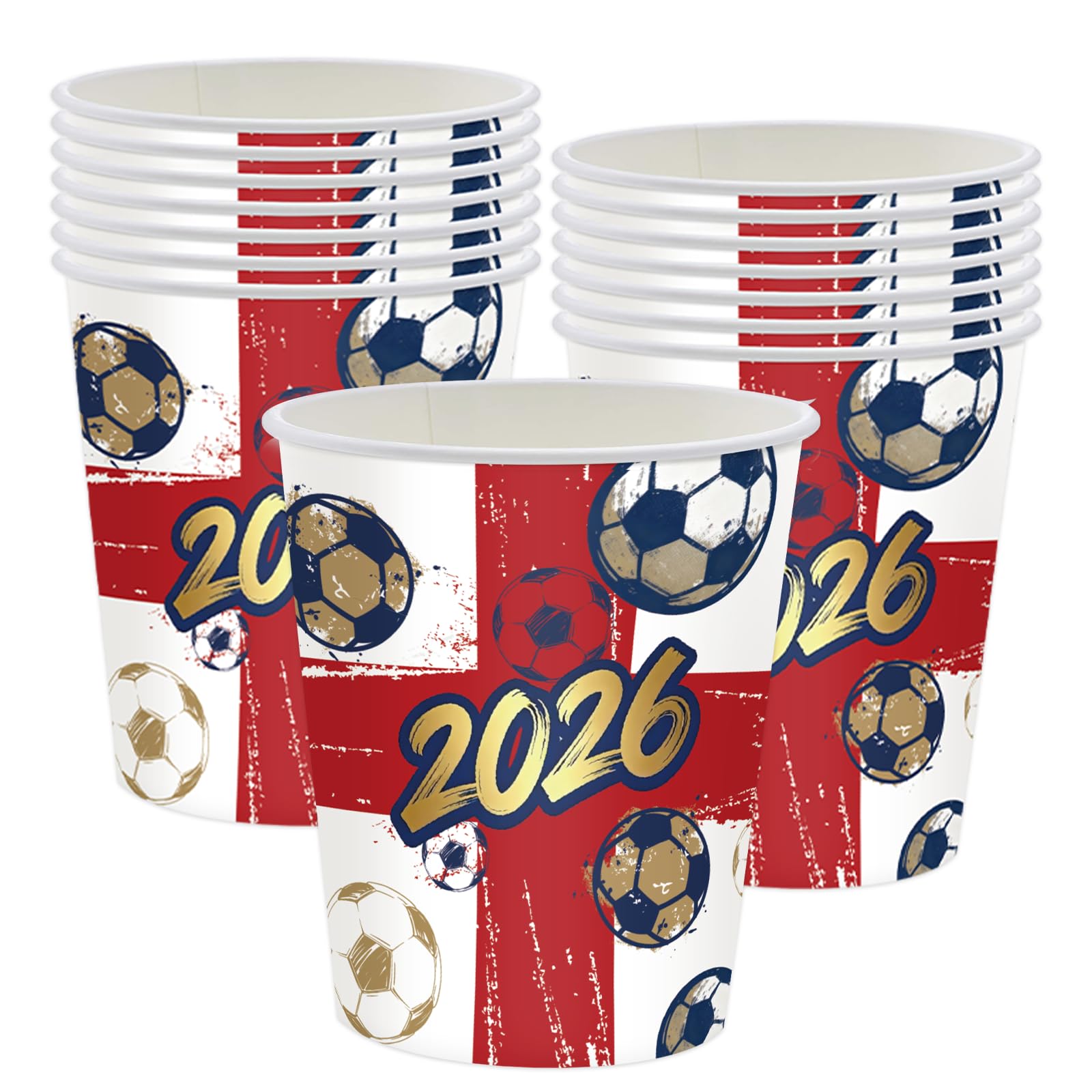 YESAH 16P Party Cups for World Cup 2026,250ml Paper Cups for England Three Lions,Come on England Football Pattern St George Party Supplies for Sporting Events Pub Football Celebrations Party