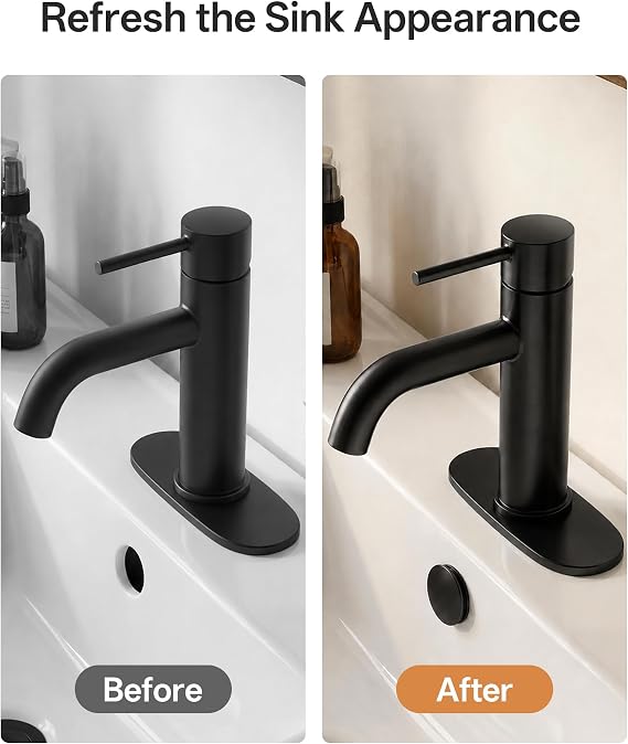 BWE Black Sink Basin Trim Overflow Cover Bathroom Vessel Vanity Basin | Soft Rounded Contour,Tool-Free Quick Snap Installation,Scratch Resistant Surface,Minimalist Compact Outline,Reusable Snap