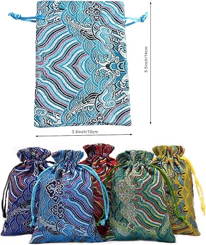 Miniatura 2 de Tloml WU - Juego de 20 bolsas de joyería con cordón de brocado de seda, bolsa de regalo para recuerdos de fiesta de boda, monedero con cordón, bolsa