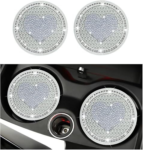 Paquete de 2 posavasos para automóvil, 2.75 pulgadas, tapete de cristal de corazón para auto, posavasos antideslizantes para automóvil, accesorios
