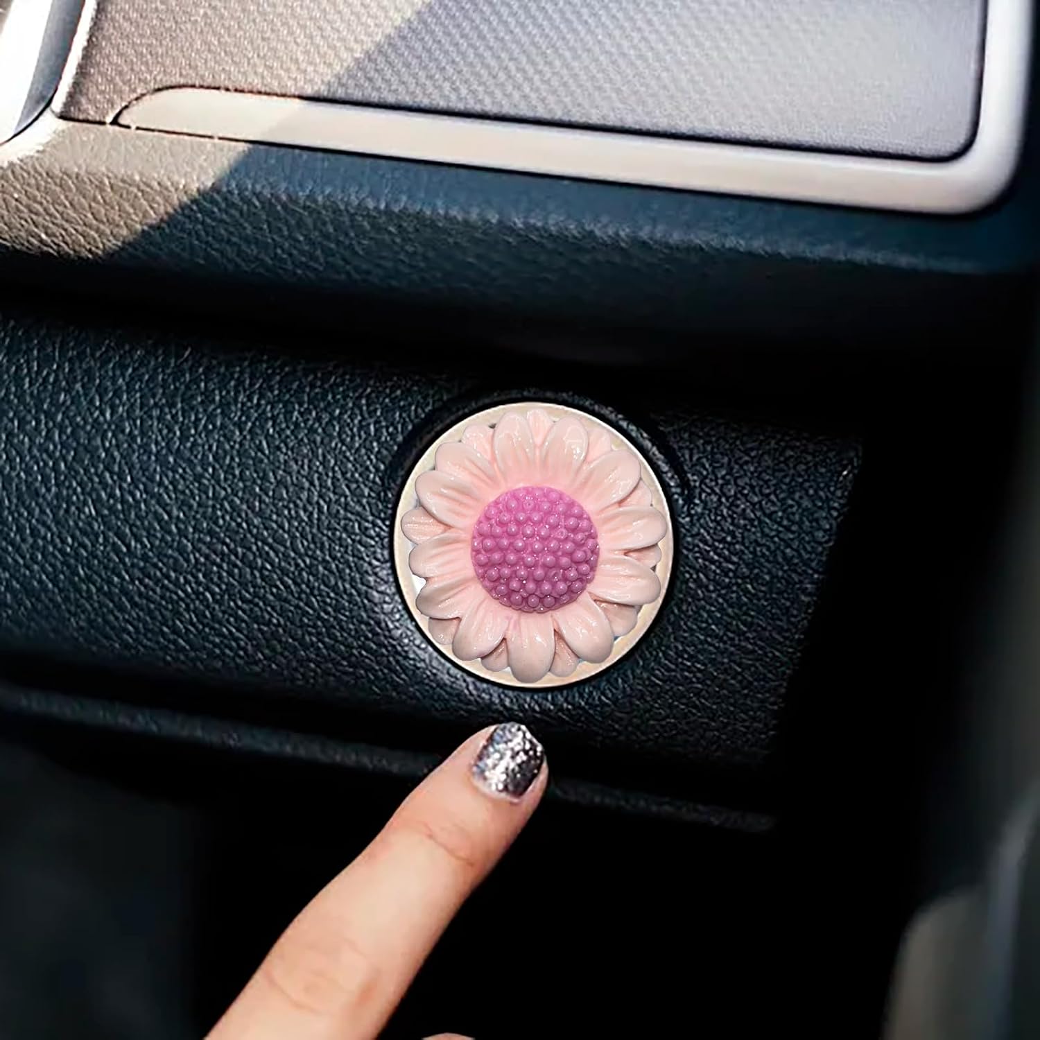 LKTEE Pink Flower Push Start Button Cover, Cute Car Decor image 3