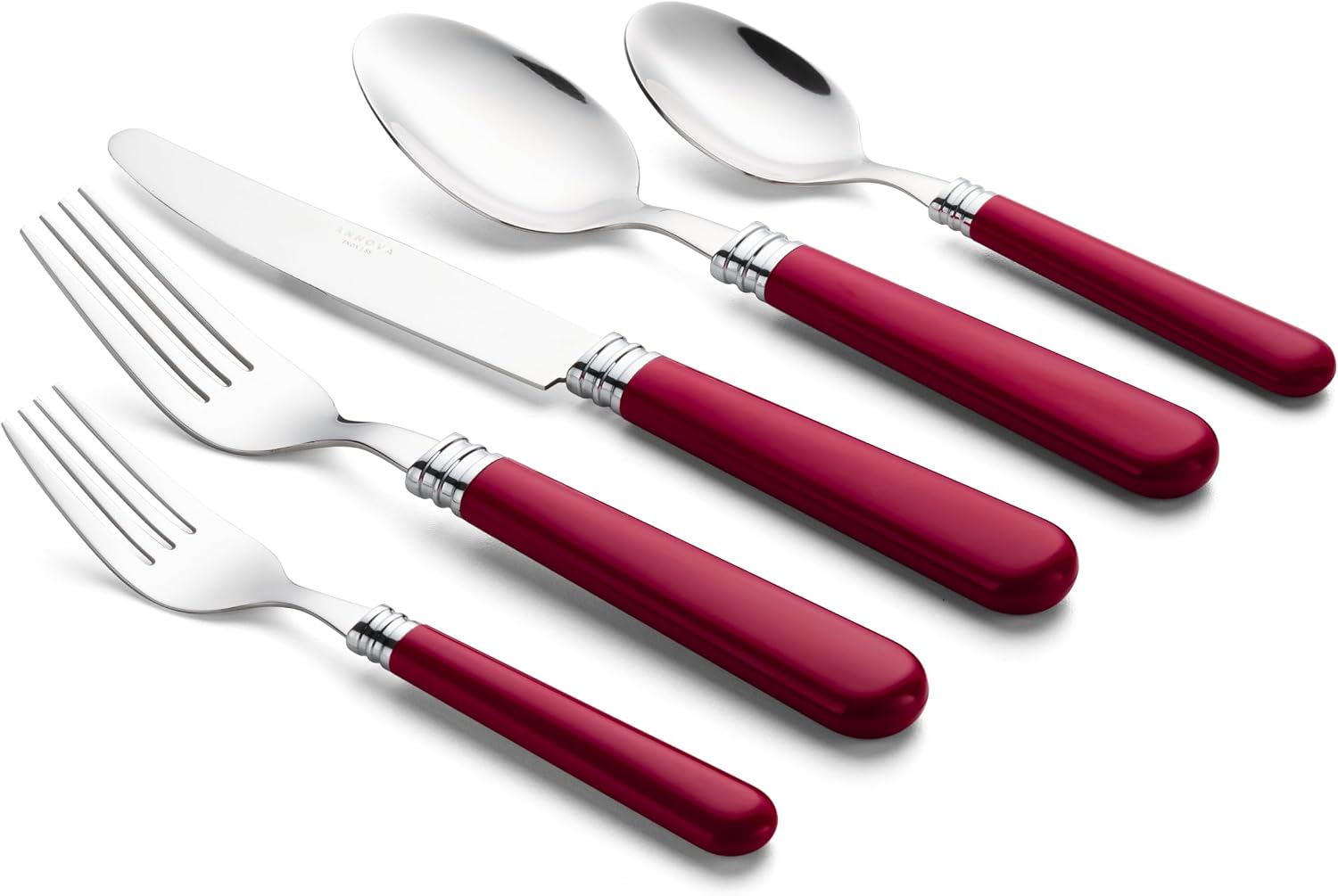 ANNOVA Silverware Set 20 Pieces Cutlery Stainless Steel Colorful Fun Handle Flatware Service for 4 - Dinner Knife, Dinner Fork, Salad fork, Dinner Spoon, Dessert Spoon (Red, 20 Pieces)