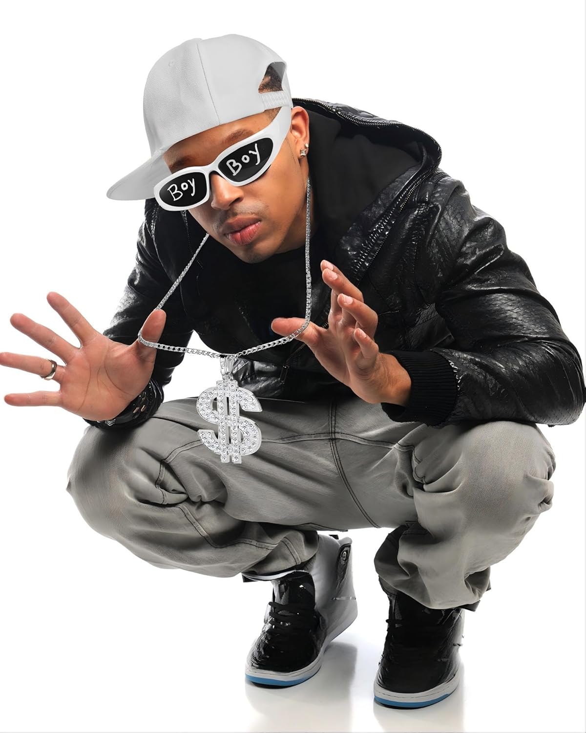 Yahenda 16 Pcs Hip Hop Costume Kit 2000s 80s 90s Rapper Accessories Costume for Women Men Rapper Sunglass Hats Chain and Pens - Image 4