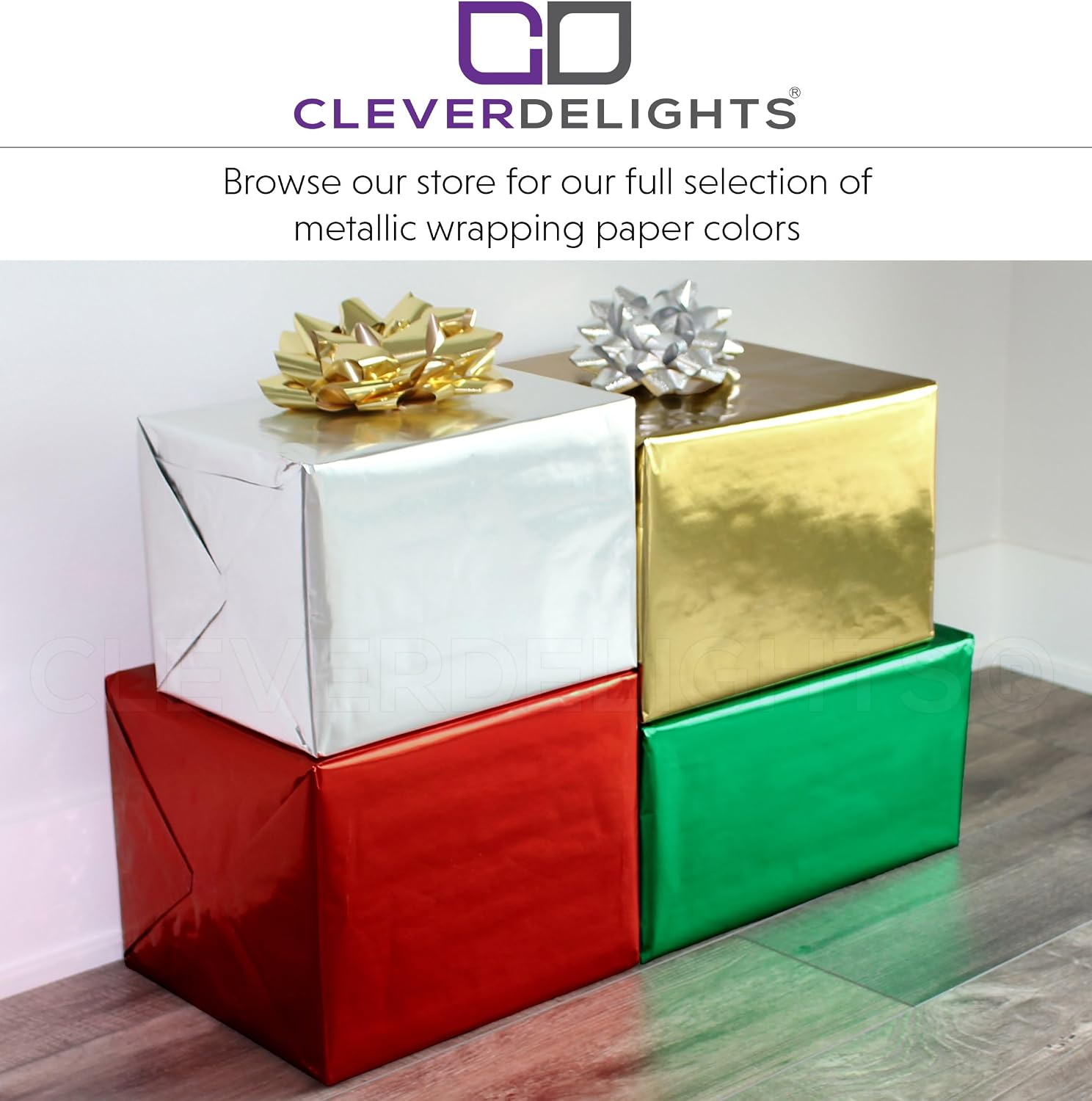 CleverDelights Metallic Gold Wrapping Paper - 30" x 25Ft Jumbo Roll - 62.5 Sq Ft - Traditional Width Shiny Premium Gift Wrap Paper