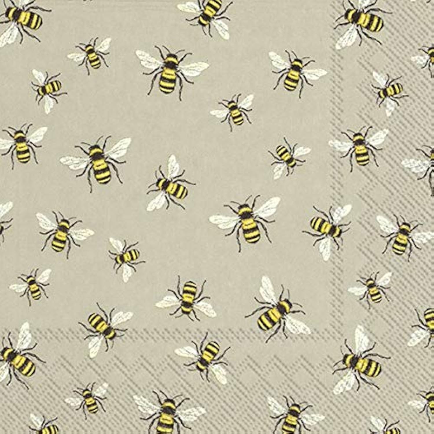 Boston International IHR 20-Count 3-Ply Cocktail Beverage Paper Napkins, 5 x 5-Inches, Lovely Bees Linen