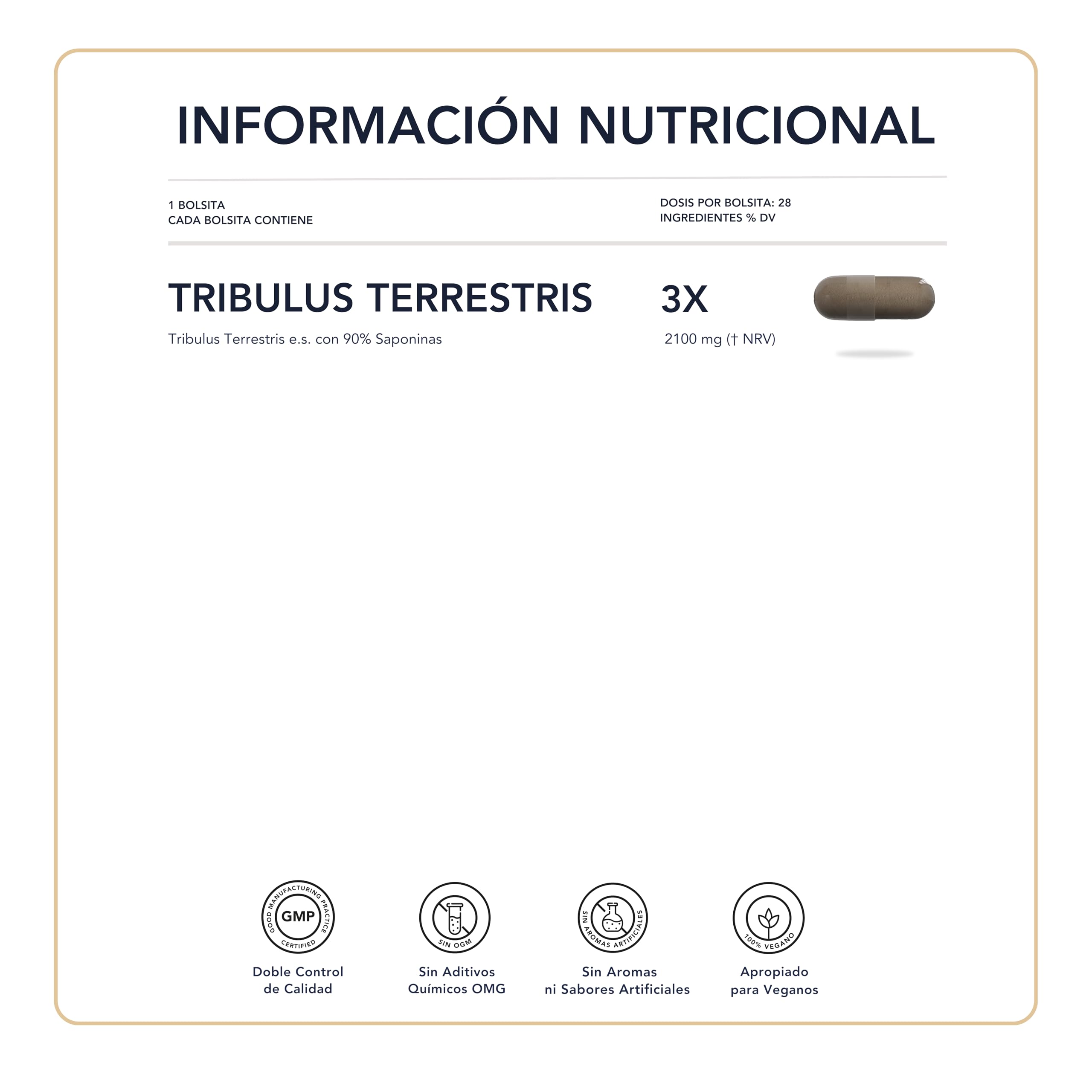 Tribulus Terrestris 2100 mg Puro 90% Saponinas - Energía Resistencia Bienestar Masculino 2 Meses 56 Dosis