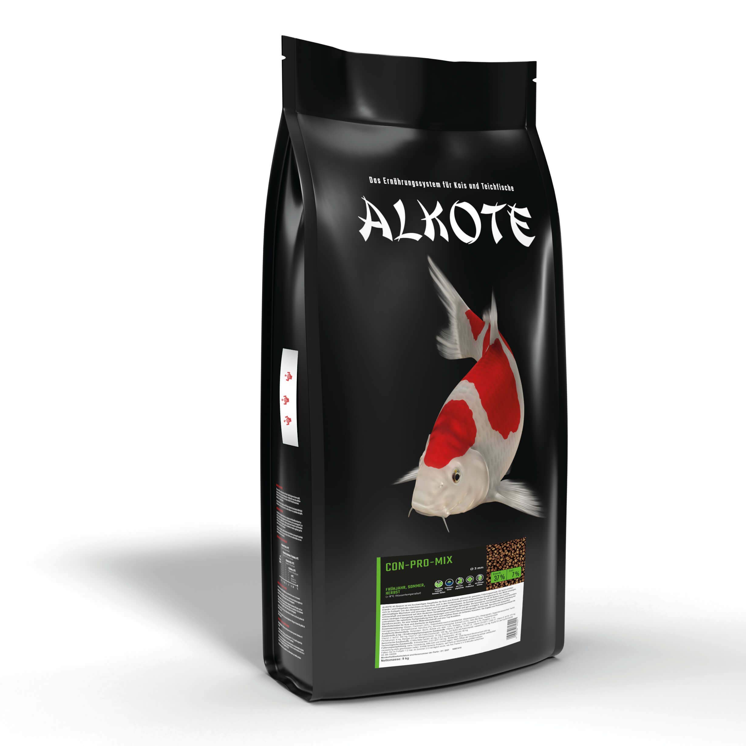 AL-KO-TE, Alimento para Peces pequeños Koi y Ornamentales, Primavera a otoño, 3 mm, para flotación de 3 mm, Comida Principal Conpro Mix, 9 kg