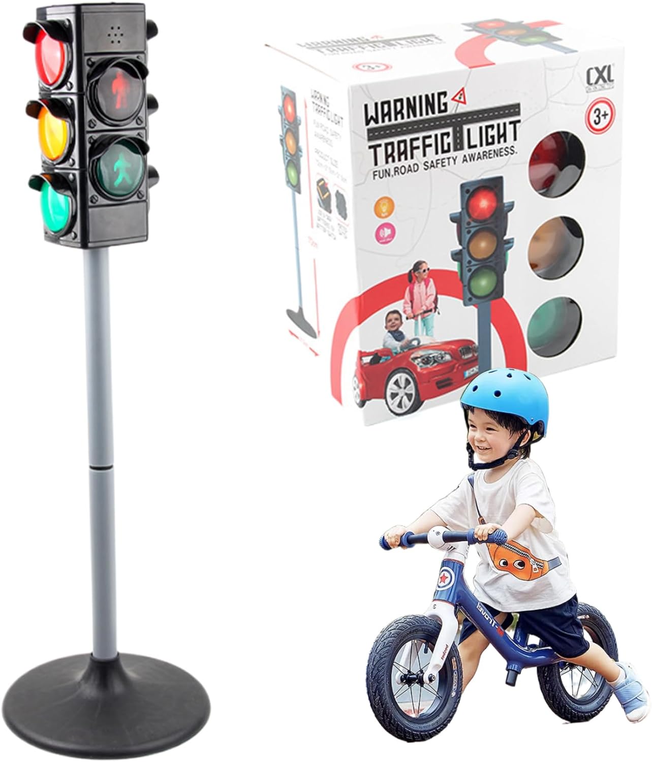 Traffic Light Toy 27 Inch Stop Light Manual/Auto Modes Traffic Lamp with ＆ Sound Height Adjustable Realistic Lights Educational Toys Birthday for Kids