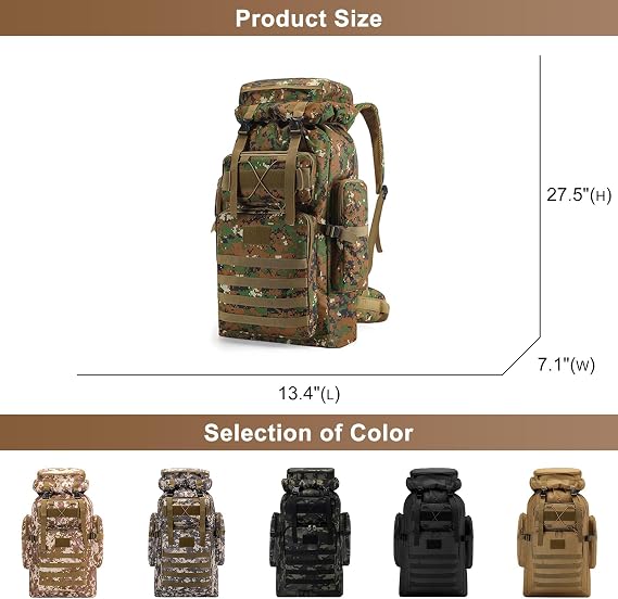 Men's Large Capacity Travel Backpack Camping Hiking Women's Polyester Rucksack 80L Outdoor Daypack Shoulder Bag (Black)