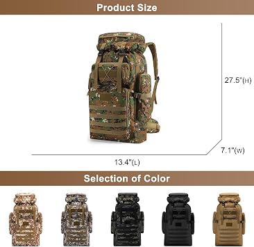 Men's Large Capacity Travel Backpack Camping Hiking Women's Polyester Rucksack 80L Outdoor Daypack Shoulder Bag (Black)