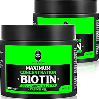 Beard Butter-Maximum Concentration Biotin,with Castor Oil and Argan & Jojoba Oils, Promotes Beard Growth, Styles, Strengthens & Softens Beards ,Unruly Beards While Relieving Itch,2 Ounce*2(2 Pack)