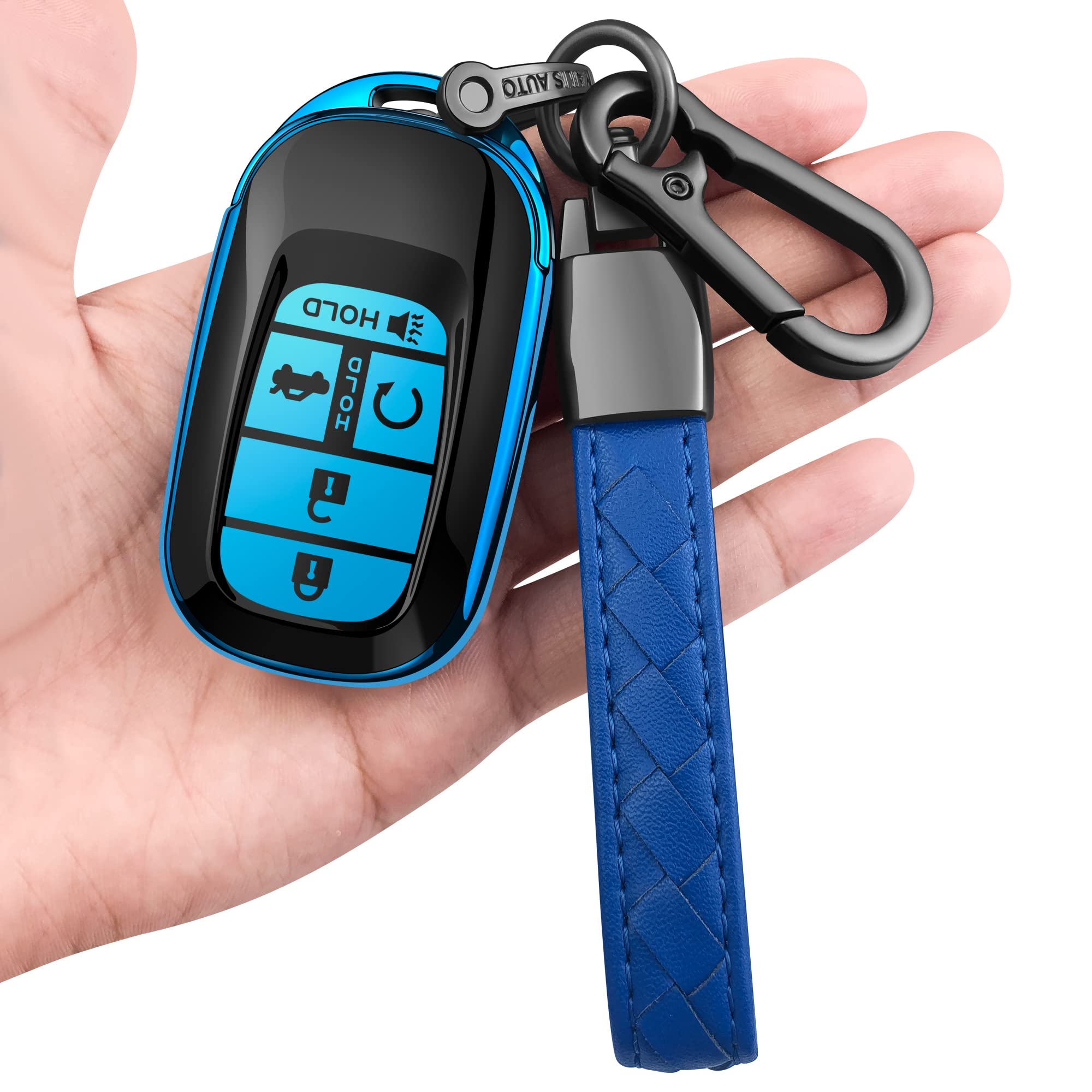 Sindeda for Honda Key fob Cover with Leather Keychain Soft TPU Full Cover Protection,for 2022 2023 2024 2025 Civic Accord HR-V Pilot CR-V,5-Buttons