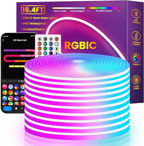 Cuerda de luces LED de 32.8 pies, sincronización de música RGB flexible cambio de color, control con aplicacióncontrol remoto, múltiples modos, tira