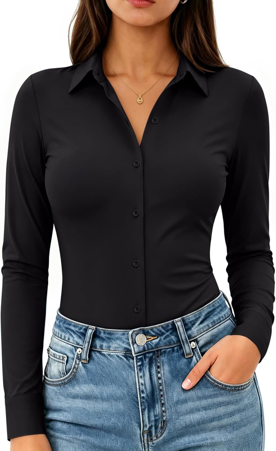 siliteelon Button Down Shirts for Women Long Sleeve Stretch Dress Shirt
