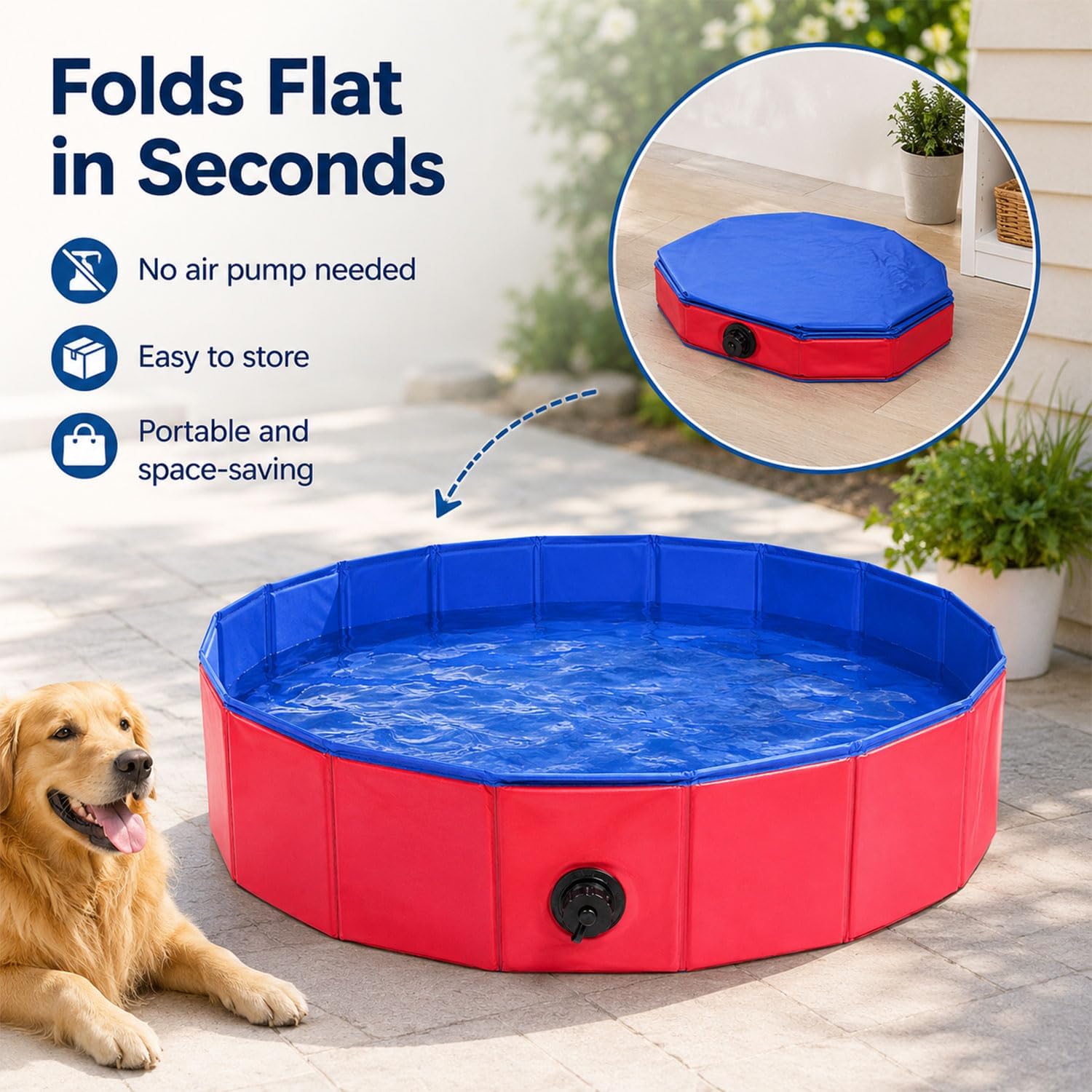 Piscina pieghevole per cani e gatti, piccola, 100 x 30 cm, robusta piscina per cani e gatti