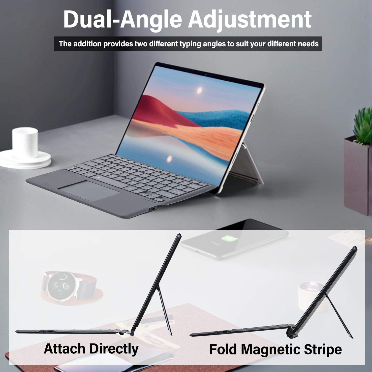 Backlit Keyboard for Surface Pro 11/10/9/8/X, 7 Colors Font Backlight Detachable Wireless Type Cover Keyboard with Trackpad/Pen Holder Compatible with Microsoft Surface Pro 11/10/9/8/X 13 Inch