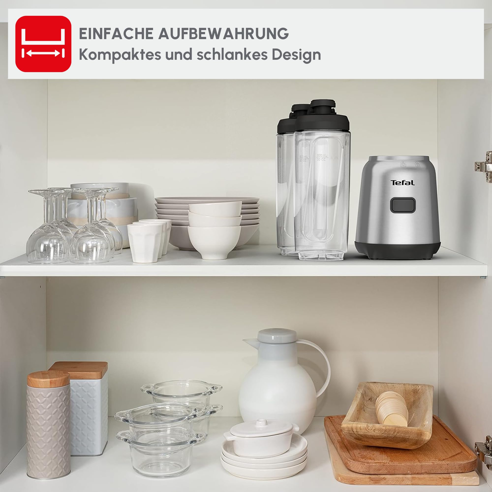 Tefal Mix und Move Mini-Standmixer, 300 Watt, 2 Flaschen To-Go in Premium Tritan, kompaktes Design, einfach zu reinigen, abnehmbare Klingen, Einknopfbedienung, Silber/Grau, BL15FD