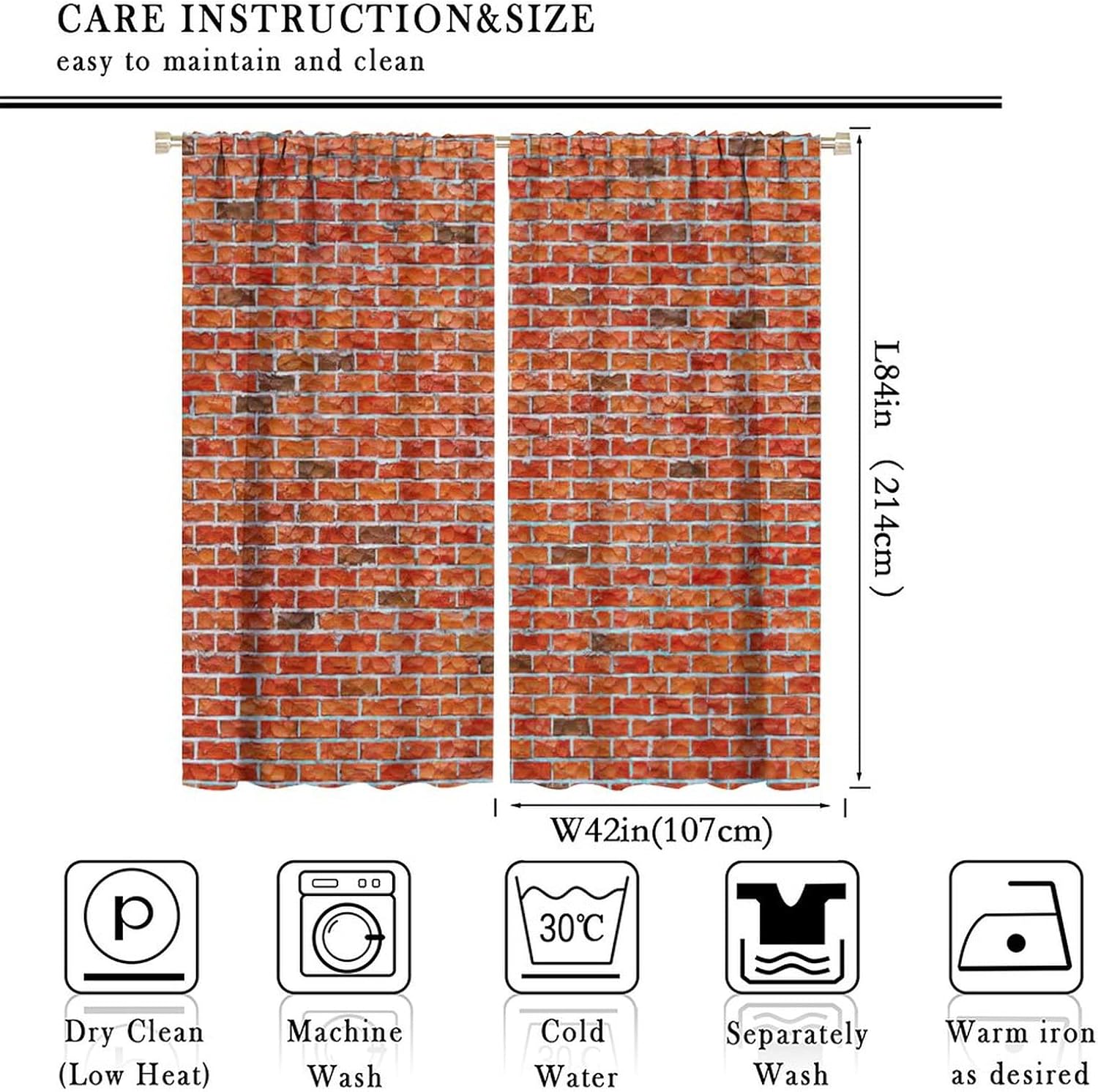 Brick Wall Blackout Window Curtains, Brick Wall with Bricks Vintage Style Rustic Country Farmhouse Room Darkening Rod Pocket Curtains Windows Drapes for Bedroom Kitchen Living Room Study Room 84x84in