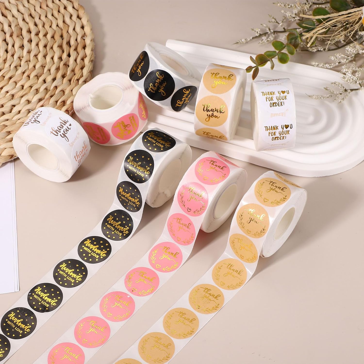 PATIKIL 500Pcs Thank You Stickers, 1" Round Self-Adhesive Labels Small Thank You Stickers Roll for Small Business Sealing Box Envelope, Thank You Style9 - Image 4