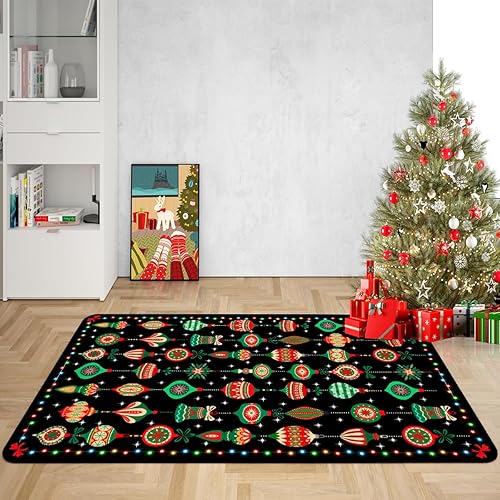 Miniatura 5 de Alfombra de Navidad con texto en inglés Merry Christmas, decoración roja, para sala de estar, cocina, antideslizante, suave alfombra de Navidad