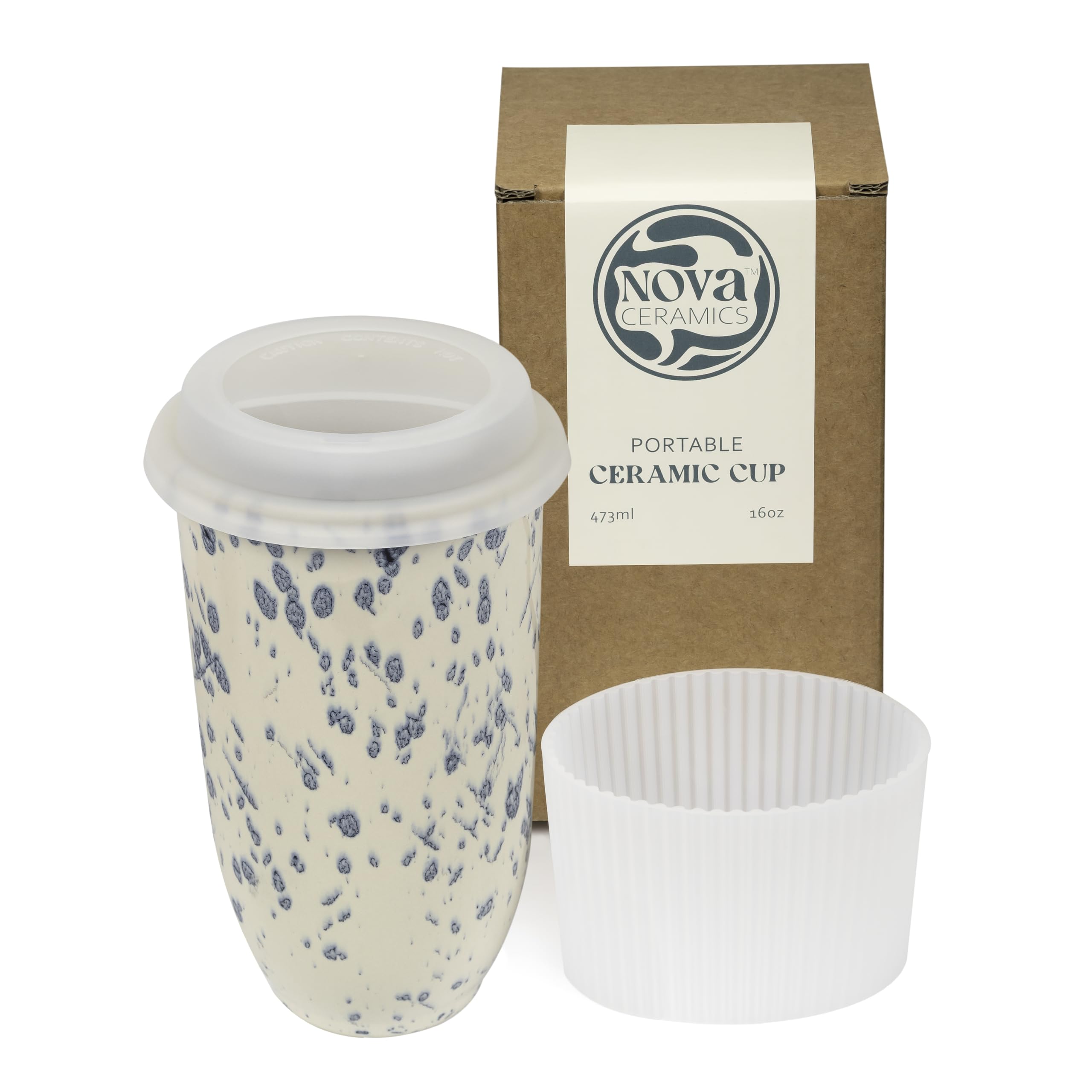 NOVA CERAMICS Travel Mug On The Go Coffee Tumbler Microwave & Dishwasher Safe White Tumbler - Gifts for Women Men Him Her 16oz Orchid
