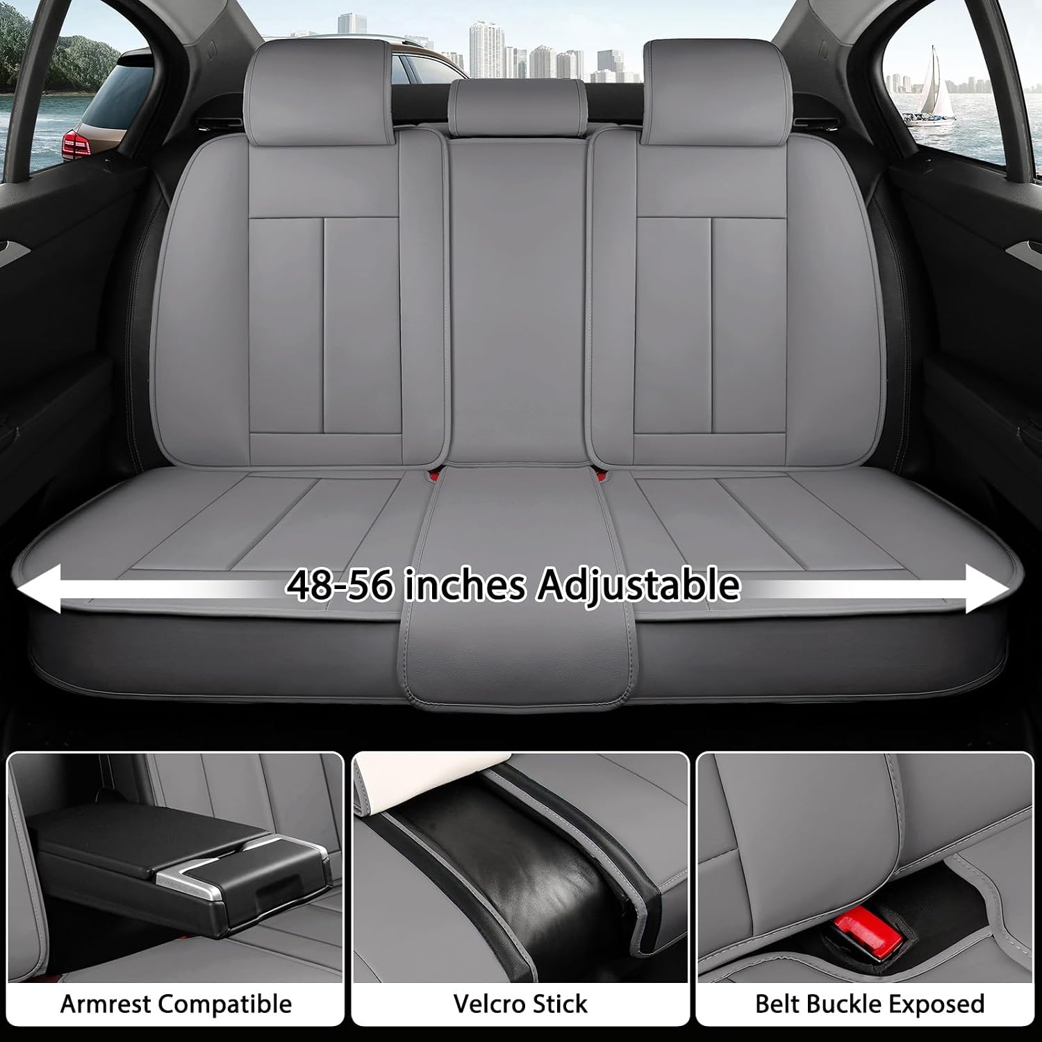 otoez Car Seat Covers Full Set, Universal Seat Cover for Car, Thickened Headrest Nappa Leather Automotive Seat Cushion Protector 5 Seat for Car Seden SUV Truck, Gray