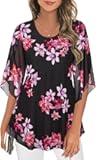 Ninedaily Women's Tops 3/4 Sleeve Blouses Dressy Casual Double Layers Mesh Tunic Shirts