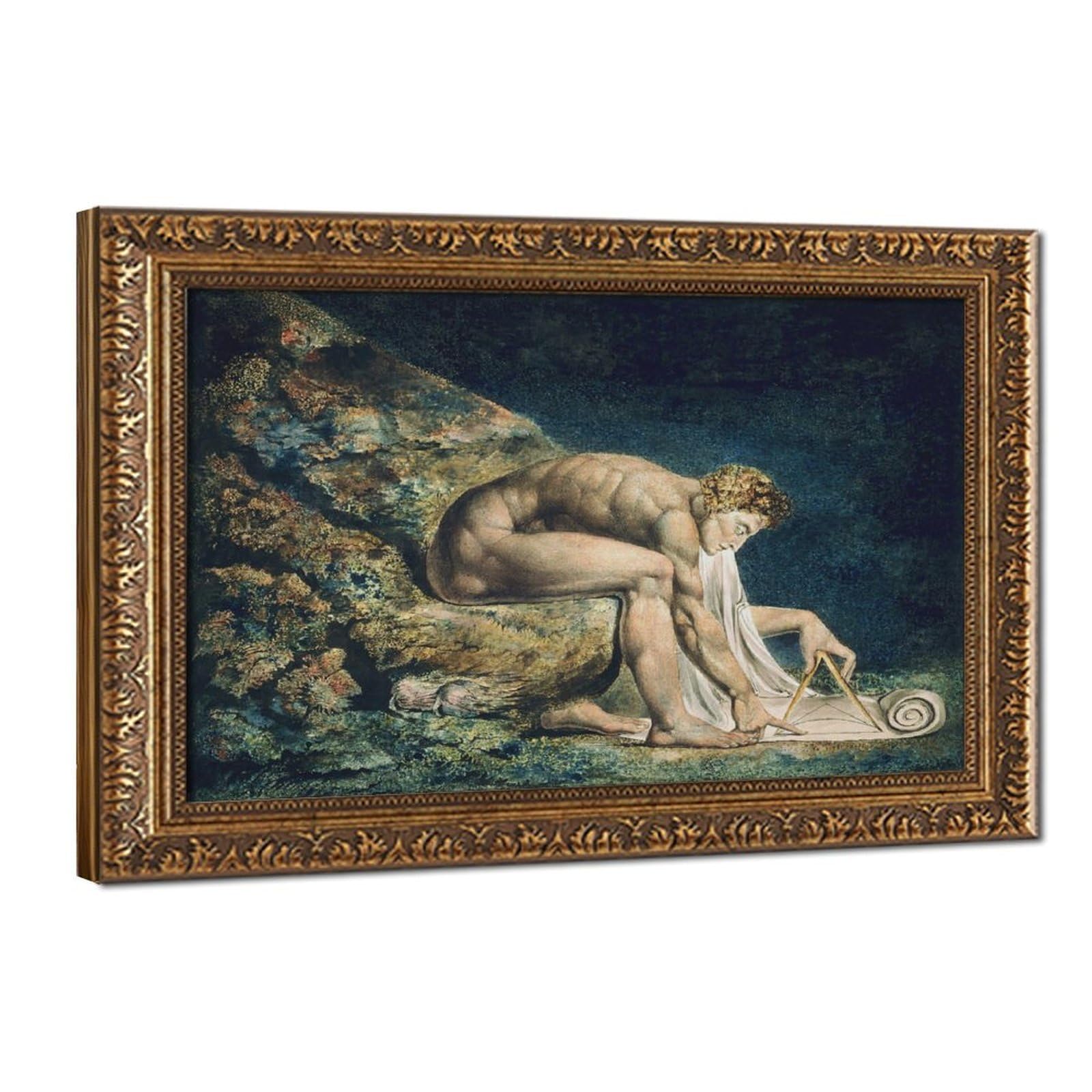 WCYB Isaac Newton - William Blake Prints Posters Canvas Deco Paintings Wall Art For Office Hangable Frame 12" L X 18" W