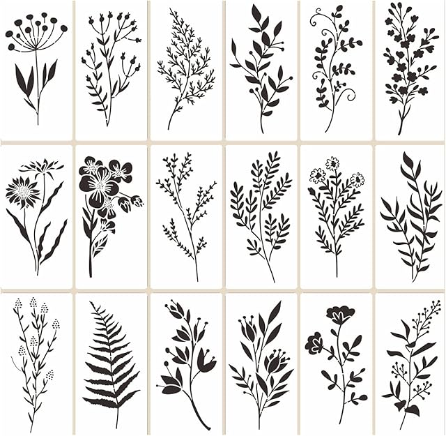 Vokowin 18 Pcs Reusable Wild Flower Stencils for Crafts, Flower Painting Stencils, DIY Art Painting Stencils for Painting On Wood/Canvas/Wall/Scrapbooking, Wedding Card Scrapbook Home Decor(K45-18)